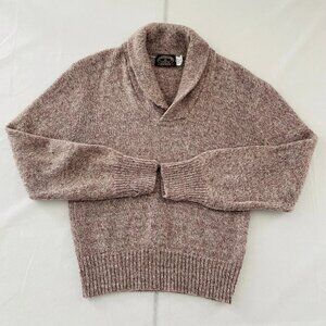 Vintage Skagg Ragg Mens Tan Brown Shawl Collar Wool Pullover Sweater Size Large